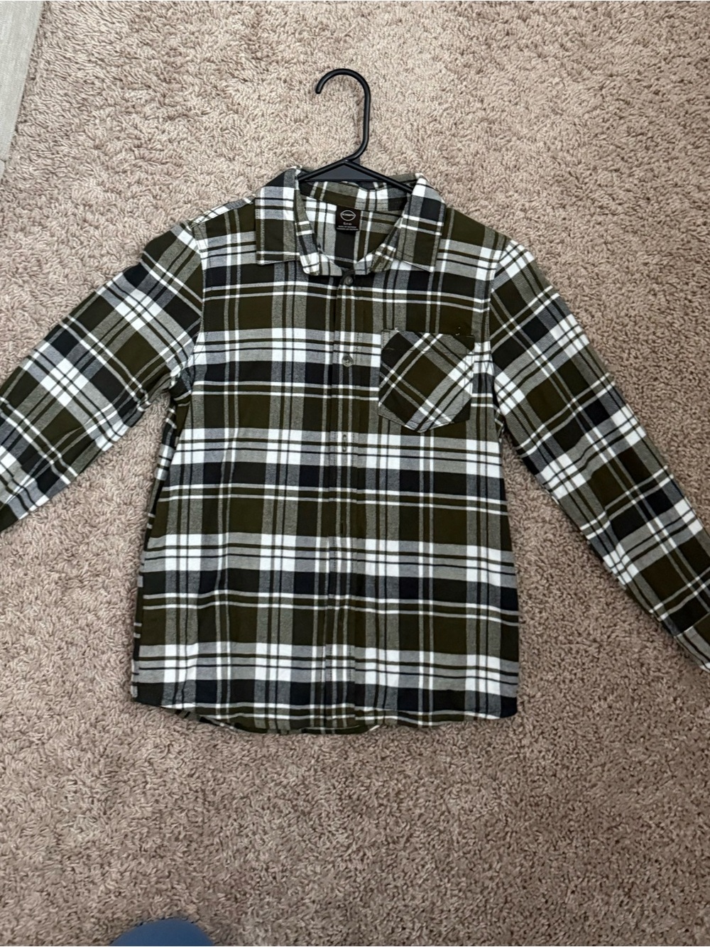 Kids Olive Green Plaid Button-Down Shirt with Chest Pocket